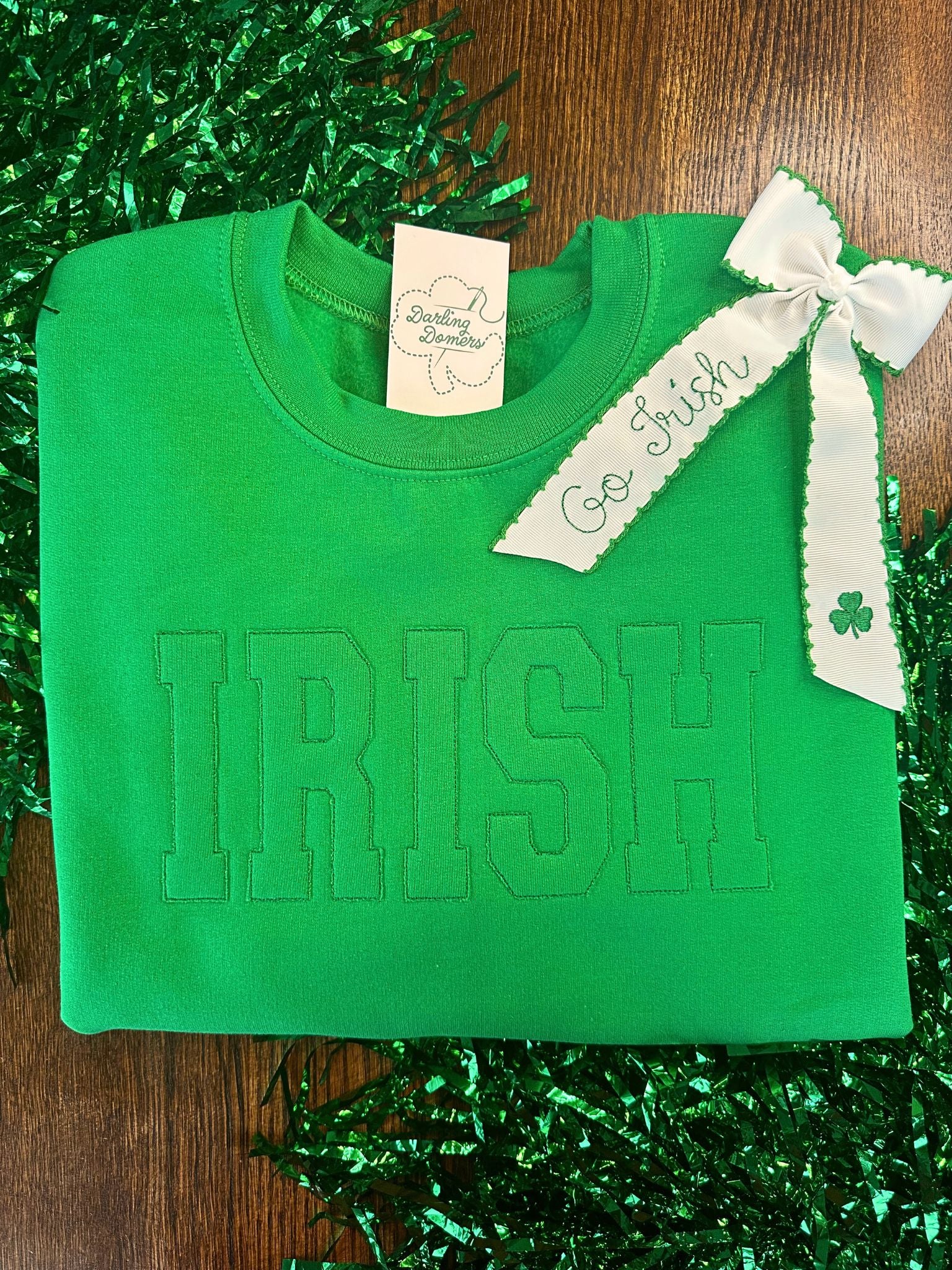Adult Monochromatic Green Applique Sweatshirt