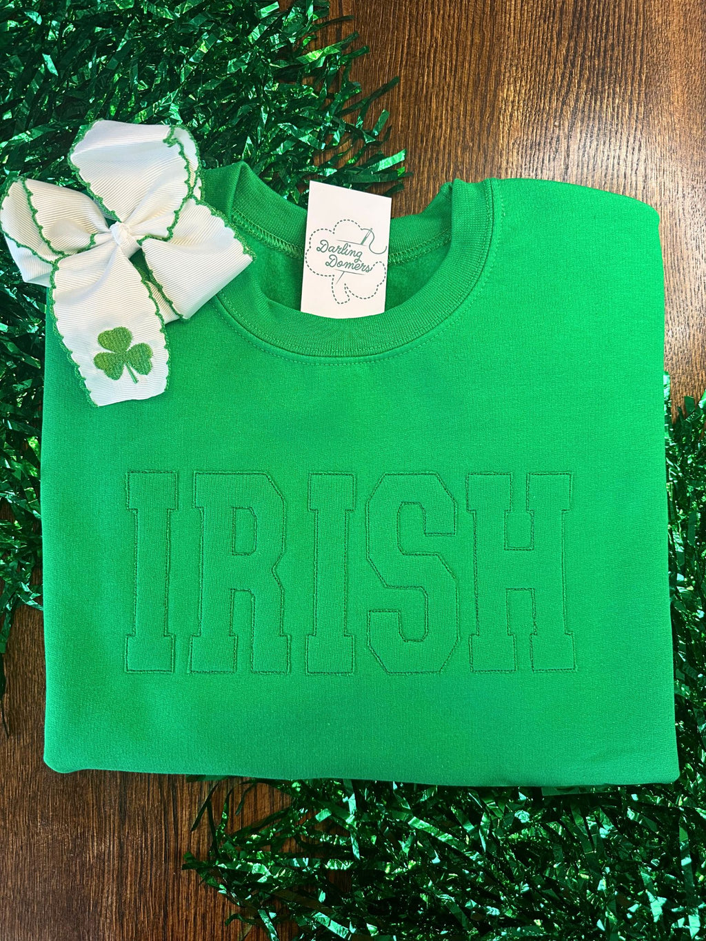 Adult Monochromatic Green Applique Sweatshirt