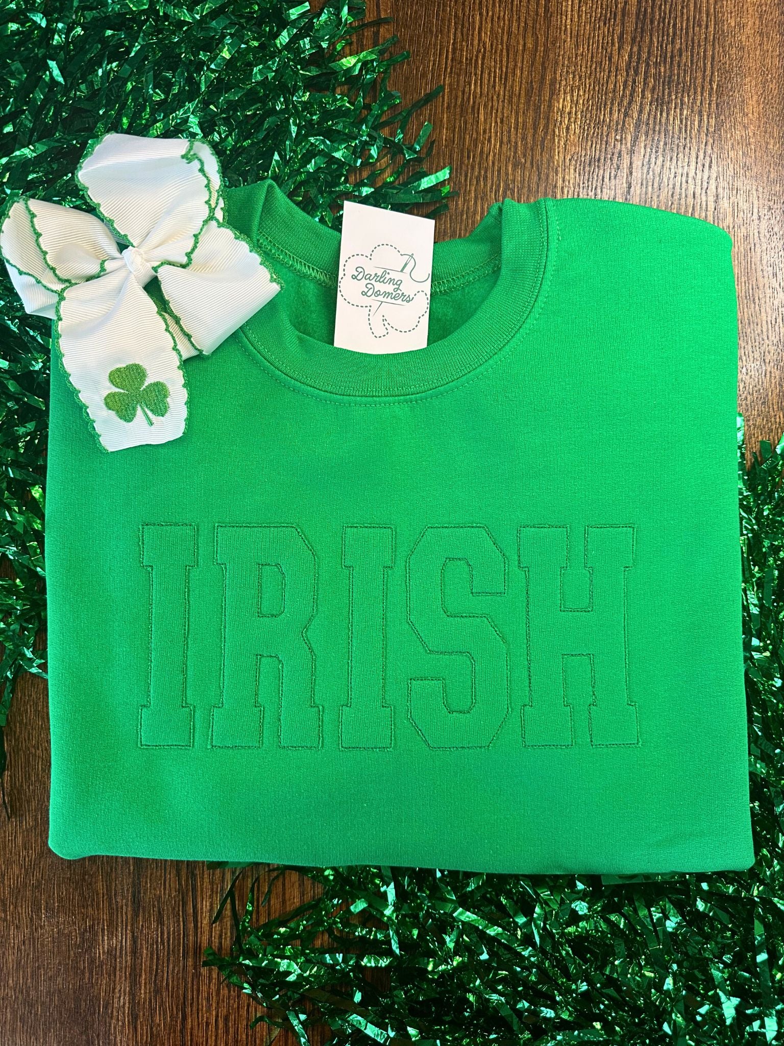 Adult Monochromatic Green Applique Sweatshirt