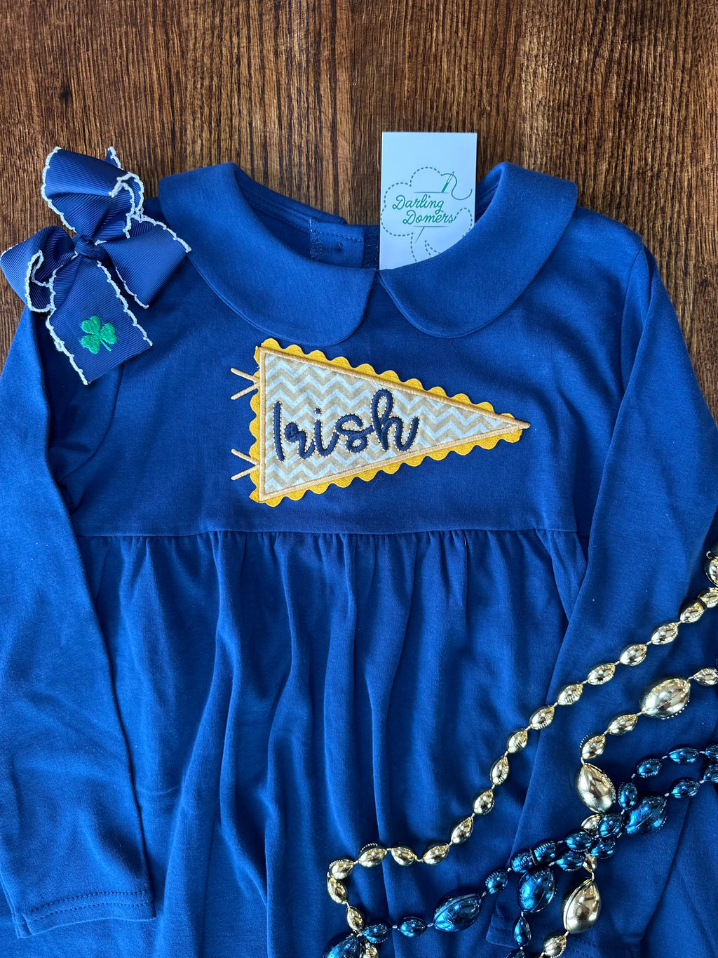 Navy Peter Pan Dress with Penant Embroidery