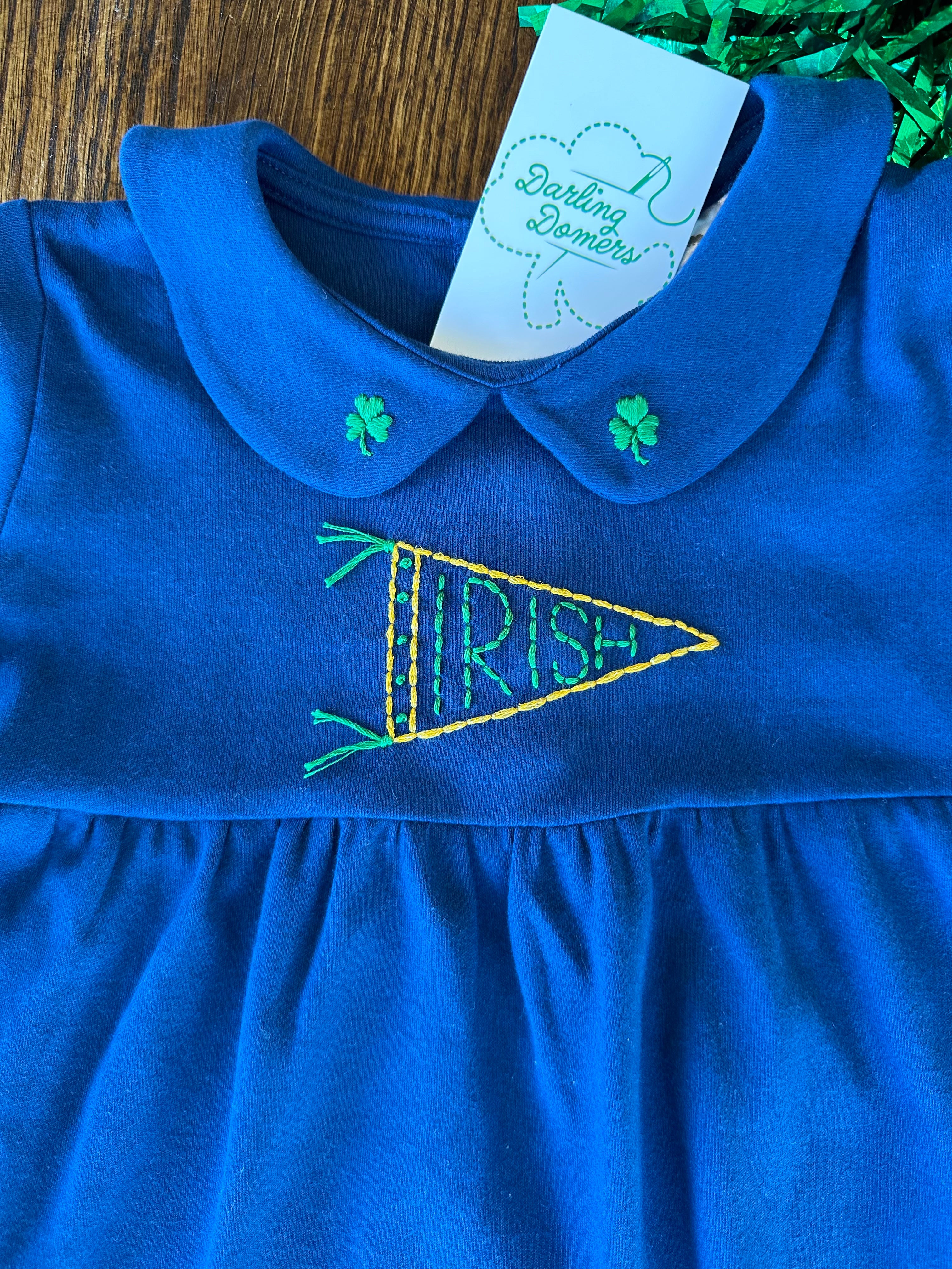 Navy Peter Pan Dress with Penant Embroidery